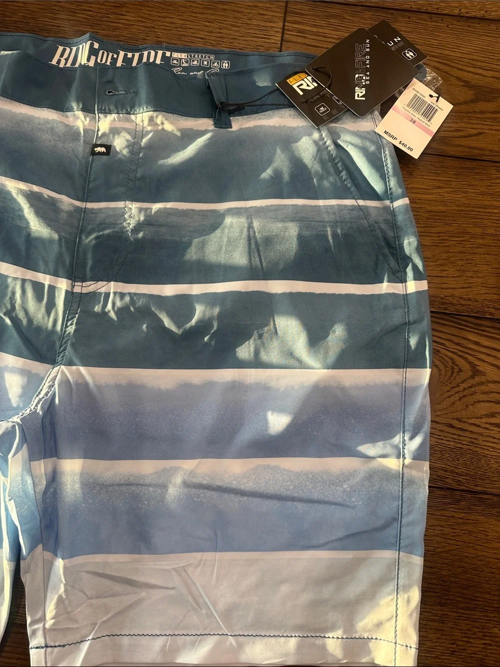 NWT-Ring of Fire Blue Gradient Striped Swim Shorts